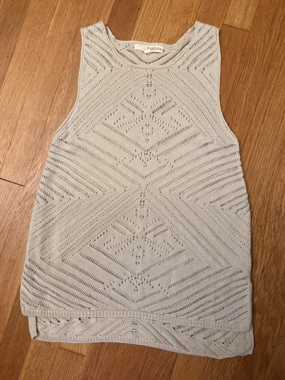 Rewind Open-Knit Sleeveless Crewneck Sweater Tank in Taupe